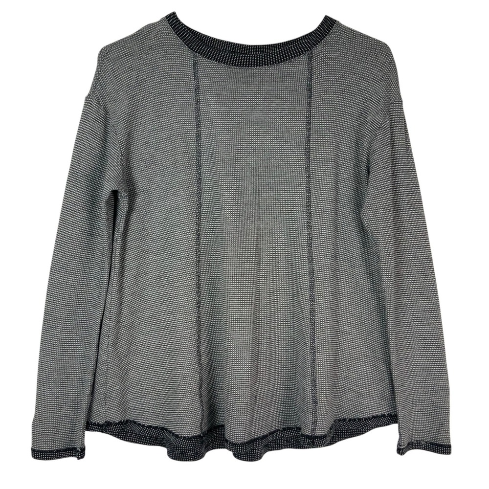 J. Jill Black White Textured Knit Top M Pullover Crew Neck Long Sleeve Seam Line